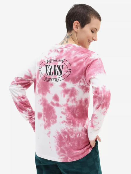 Vans Bílo-růžové dámské batikované tričko s dlouhým rukávem VANS