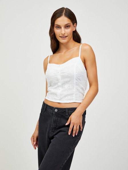 CAMAIEU Bílé vzorované cropped tílko CAMAIEU