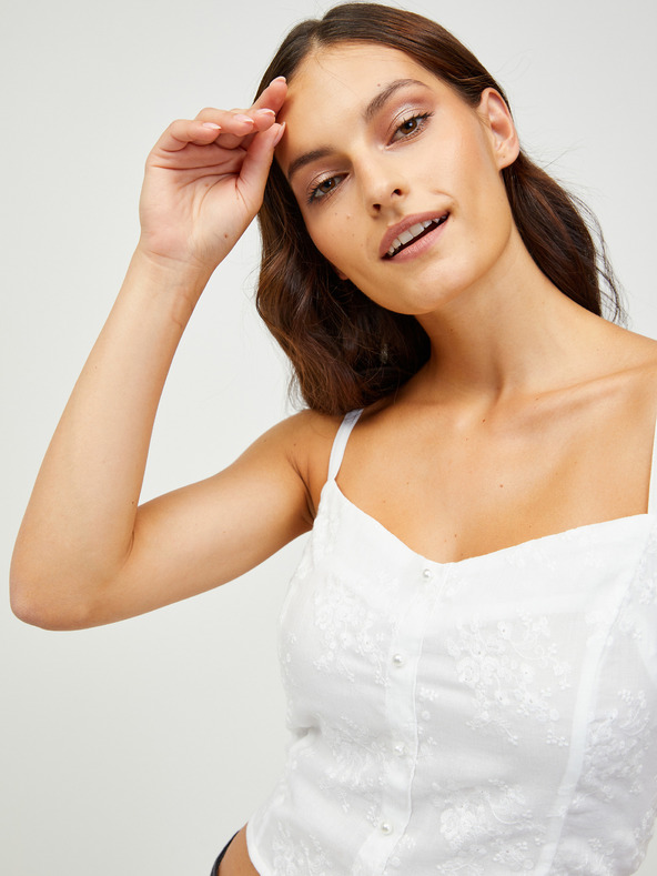 CAMAIEU Bílé vzorované cropped tílko CAMAIEU