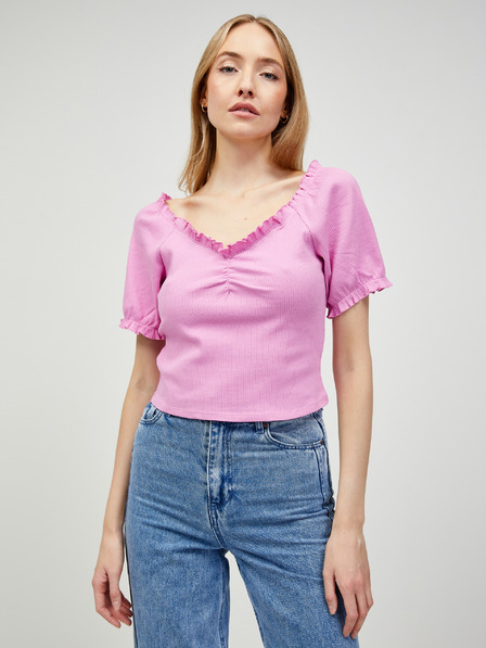 Pieces Růžový crop top Pieces Tegan