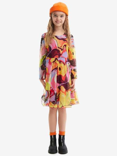 Desigual Žluto-růžové holčičí vzorované šaty Desigual Aguayo