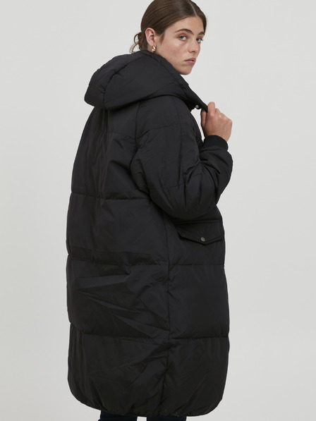 ICHI Černý prošívaný oversize kabát s kapucí ICHI