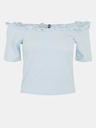 Pieces Světle modrý crop top s odhalenými rameny Pieces Leah