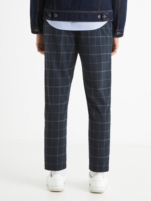 Celio Tmavě modré pánské kostkované zkrácené kalhoty Celio