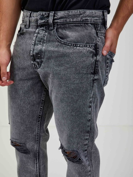 ONLY & SONS Šedé zkrácené straight fit džíny s potrhaným a vyšisovaným efektem ONLY & SONS Avi