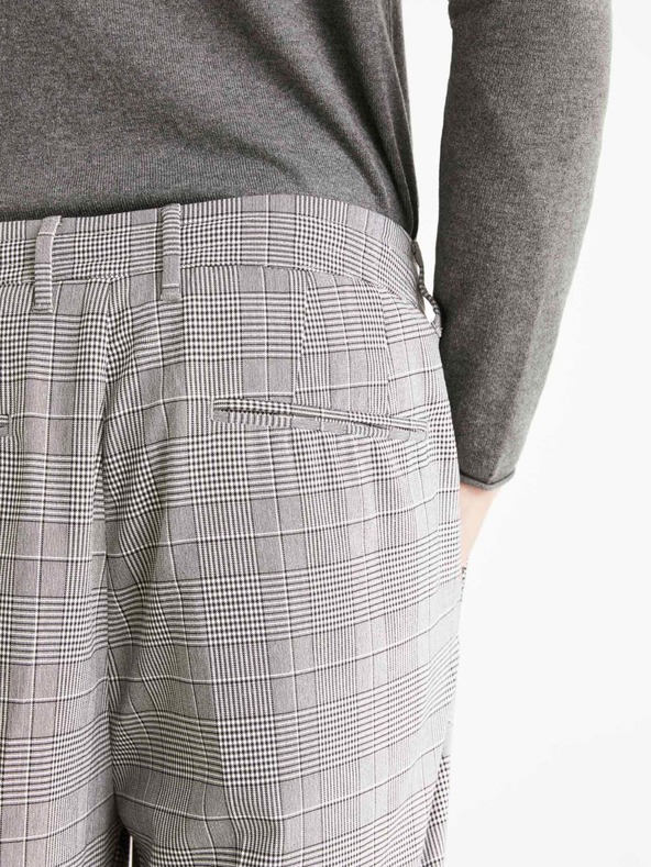 Celio Šedé pánské kostkované zkrácené kalhoty Celio 24H Avocheck