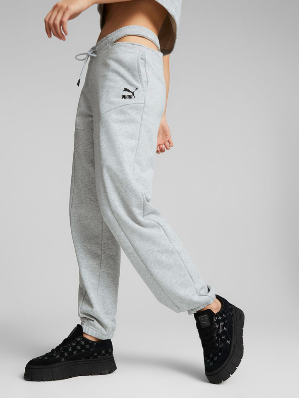 Puma Světle šedé dámské žíhané tepláky s průstřihy  Puma