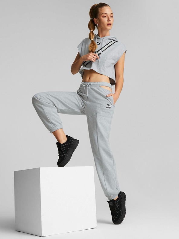 Puma Světle šedé dámské žíhané tepláky s průstřihy  Puma