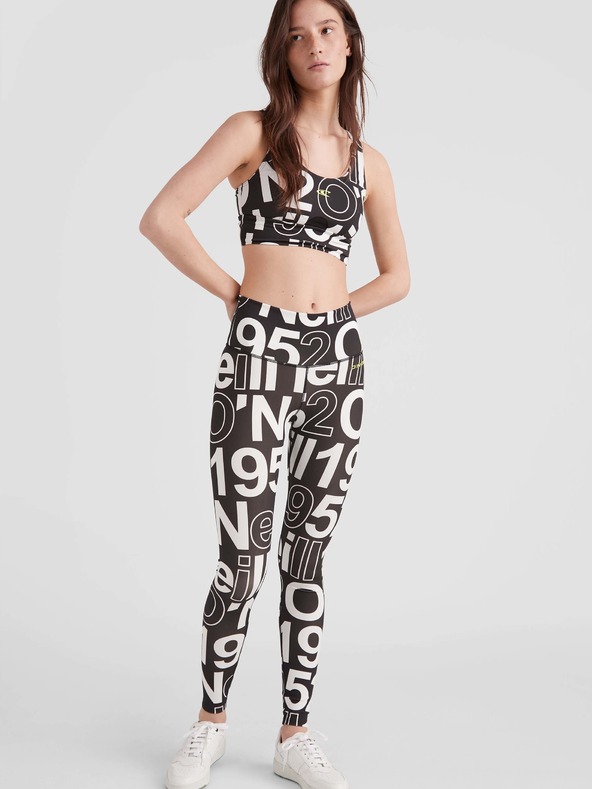 O'Neill Bílo-černé dámské vzorované sportovní legíny O'Neill Multi