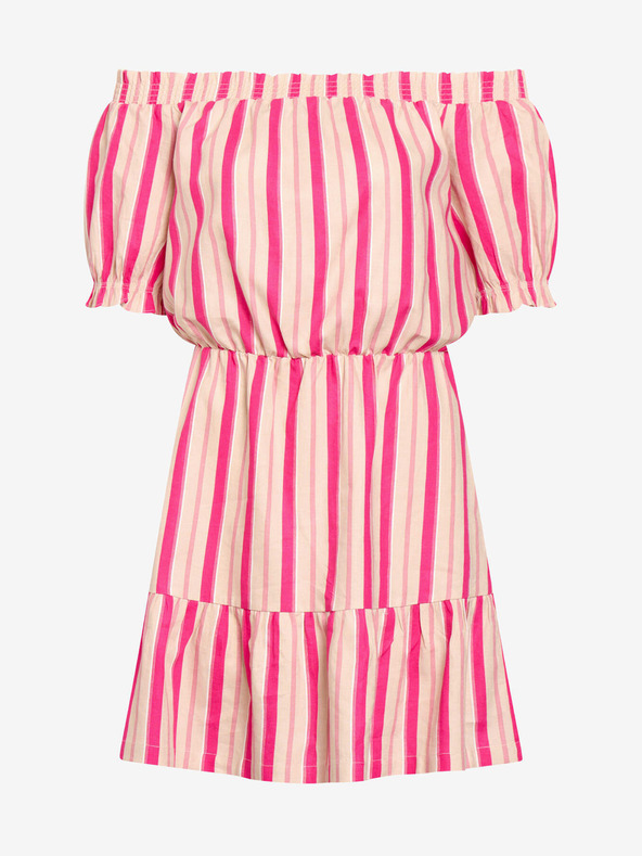Orsay Růžové pruhované lněné šaty s odhalenými rameny ORSAY