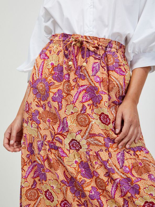 Orsay Oranžová květovaná maxi sukně se zavazováním ORSAY