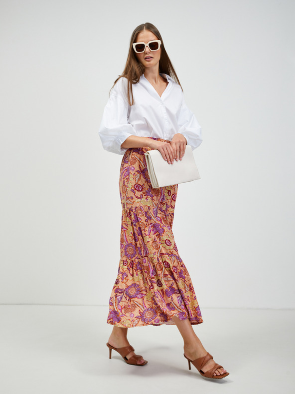 Orsay Oranžová květovaná maxi sukně se zavazováním ORSAY