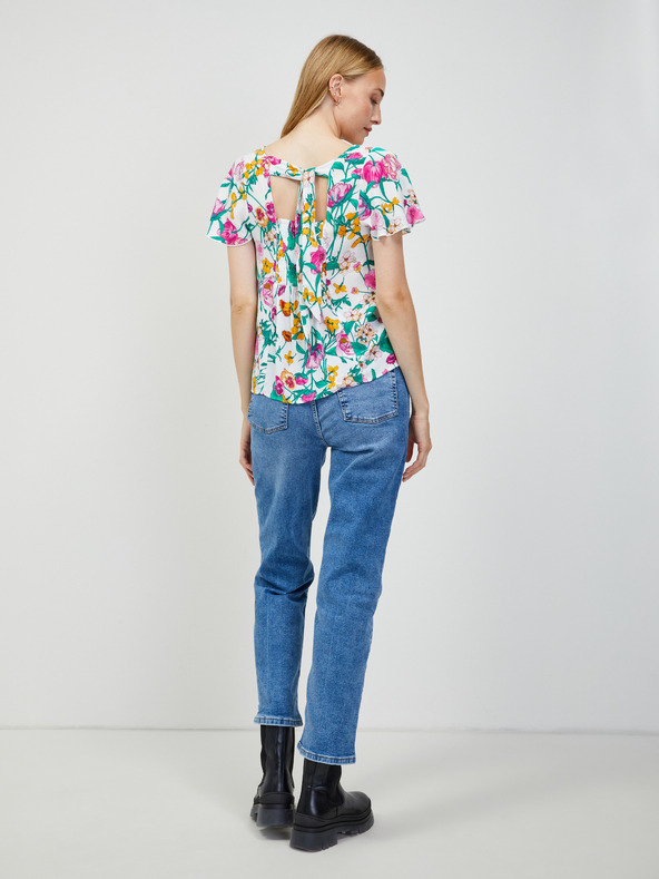 Orsay Zeleno-bílá květovaná halenka se zavazováním na zádech ORSAY