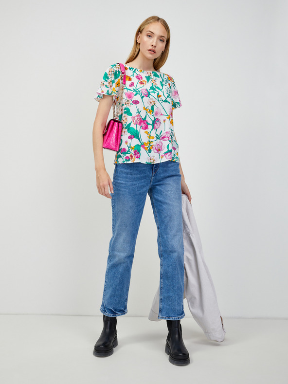 Orsay Zeleno-bílá květovaná halenka se zavazováním na zádech ORSAY