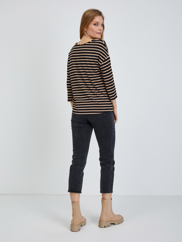 Orsay Černé pruhované tričko s tříčtvrtečním rukávem ORSAY