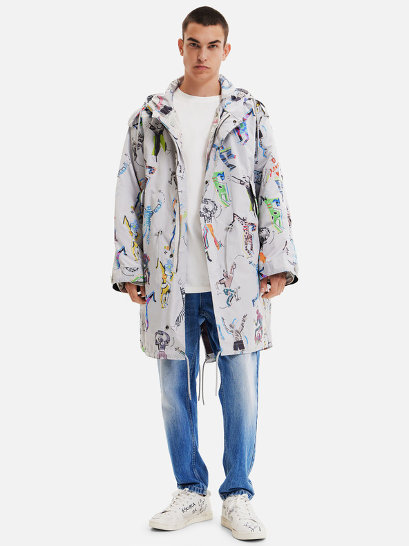 Desigual Světle šedá pánská vzorovaná parka s odepínací vsadkou Desigual Fele