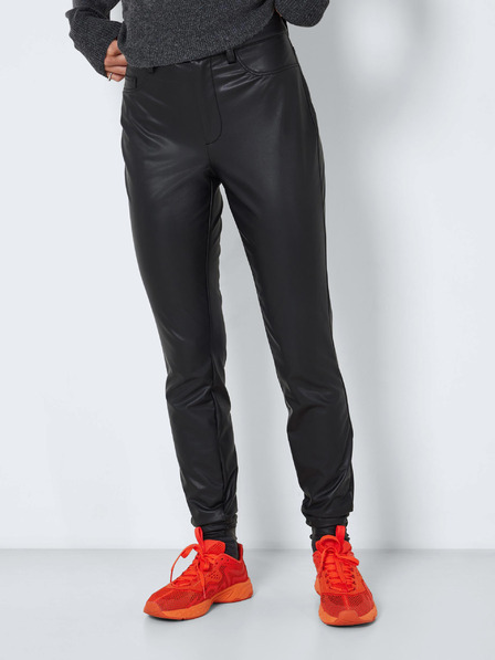 Noisy May Černé koženkové skinny fit kalhoty Noisy May Elly