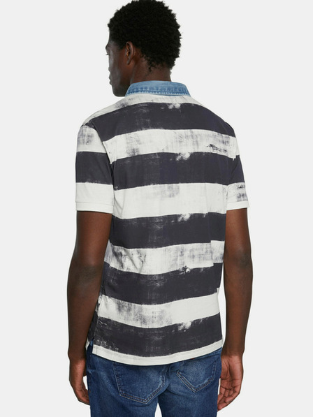 Desigual Černo-bílé pánské pruhované  polo tričko Desigual TS Julien