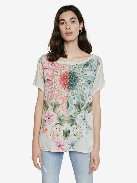 Desigual Béžové tričko Desigual TS Copenhague