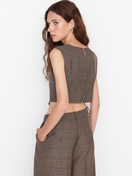 Trendyol Hnědý dámský kostkovaný crop top Trendyol