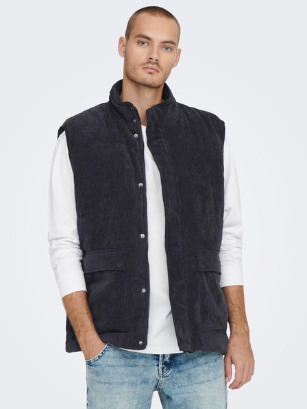 ONLY & SONS Tmavě modrá pánská manšestrová vesta ONLY & SONS Cash