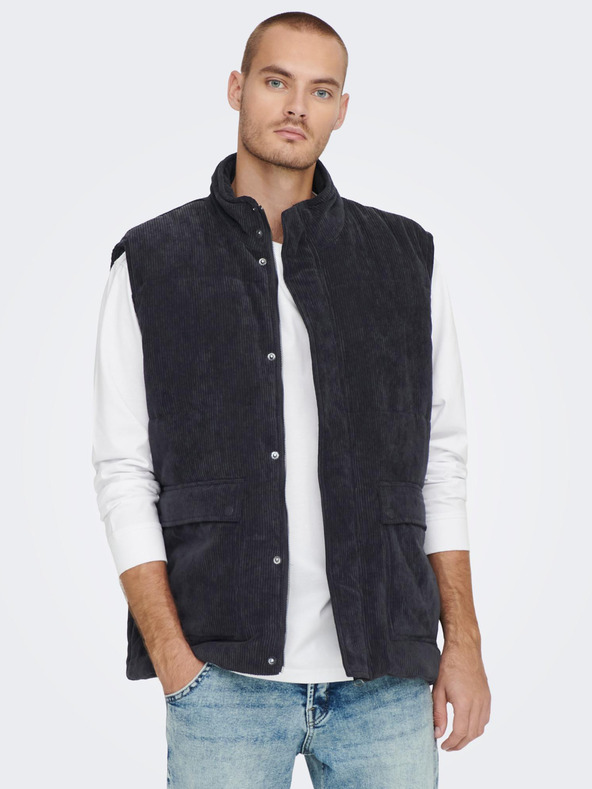 ONLY & SONS Tmavě modrá pánská manšestrová vesta ONLY & SONS Cash