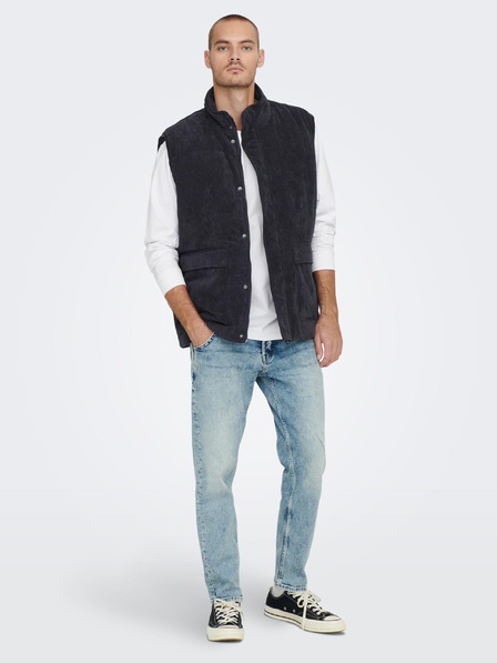 ONLY & SONS Tmavě modrá pánská manšestrová vesta ONLY & SONS Cash