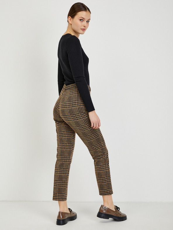 Orsay Hnědé dámské zkrácené kárované kalhoty ORSAY