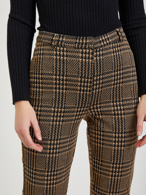 Orsay Hnědé dámské zkrácené kárované kalhoty ORSAY