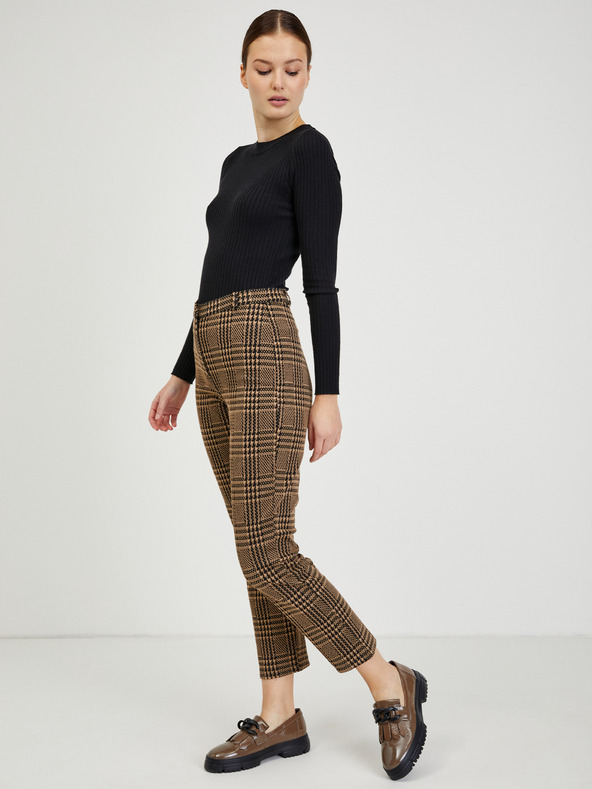 Orsay Hnědé dámské zkrácené kárované kalhoty ORSAY