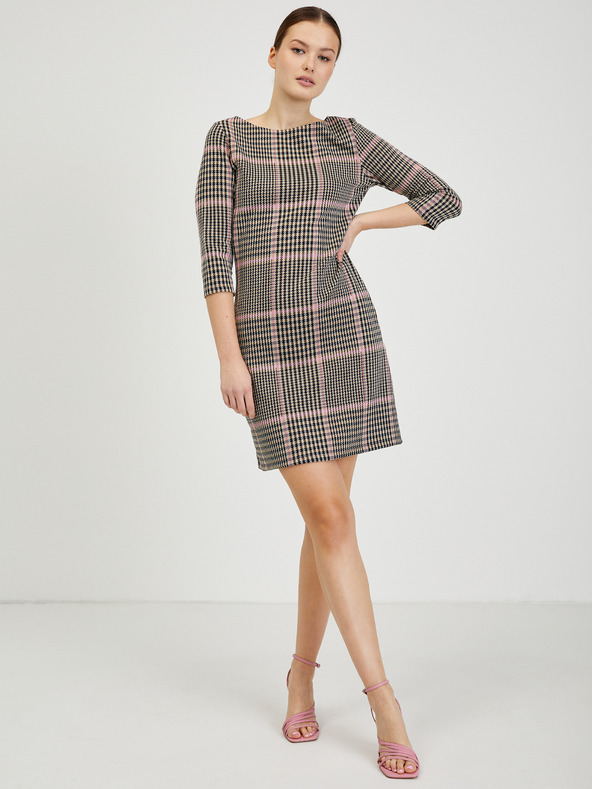 Orsay Růžovo-černé dámské kárované šaty ORSAY