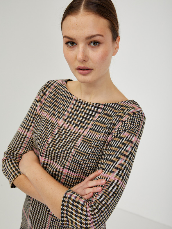 Orsay Růžovo-černé dámské kárované šaty ORSAY