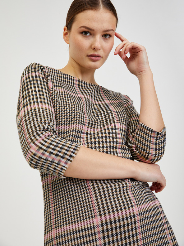 Orsay Růžovo-černé dámské kárované šaty ORSAY