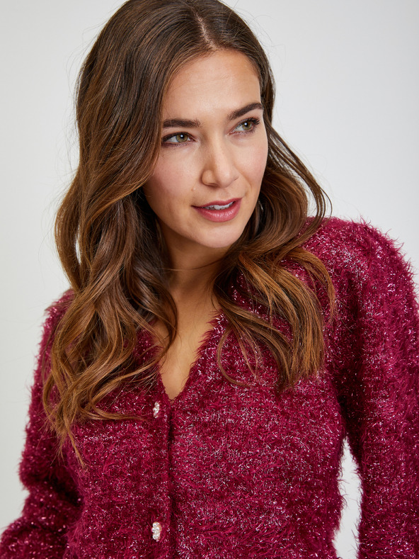 Orsay Vínový dámský kardigan s metalickými vlákny ORSAY