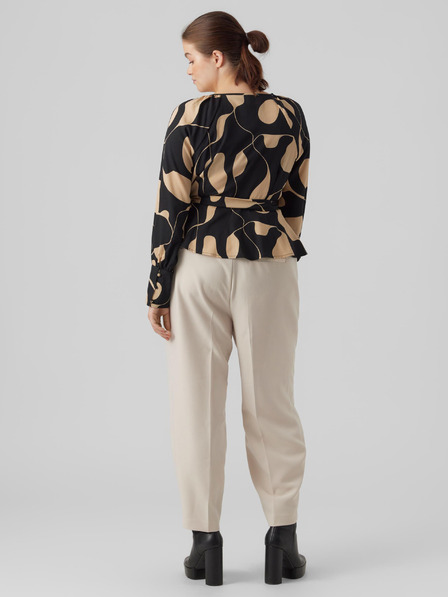 Vero Moda Curve Béžovo-černá dámská vzorovaná halenka se zavazováním VERO MODA CURVE Lydia
