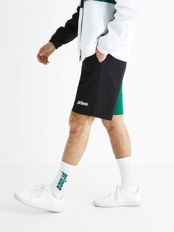Celio Černo-zelené pánské teplákové kraťasy Celio Prince