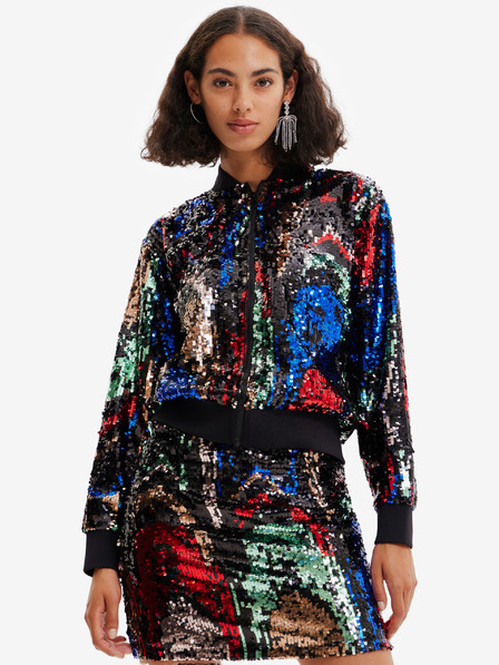 Desigual Červeno-černý dámský bomber s flitry Desigual Sequin