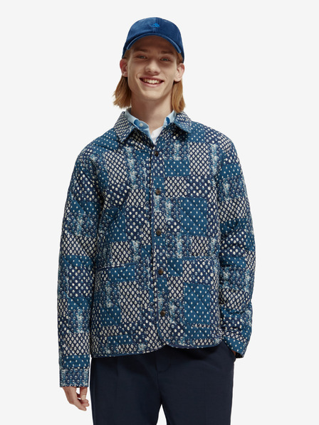 Scotch & Soda Modrá pánská vzorovaná prošívaná košilová bunda Scotch & Soda