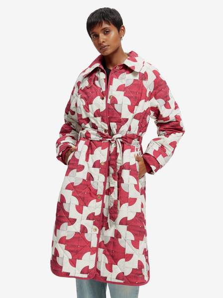 Scotch & Soda Bílo-růžový dámský vzorovaný prošívaný zimní kabát Scotch & Soda
