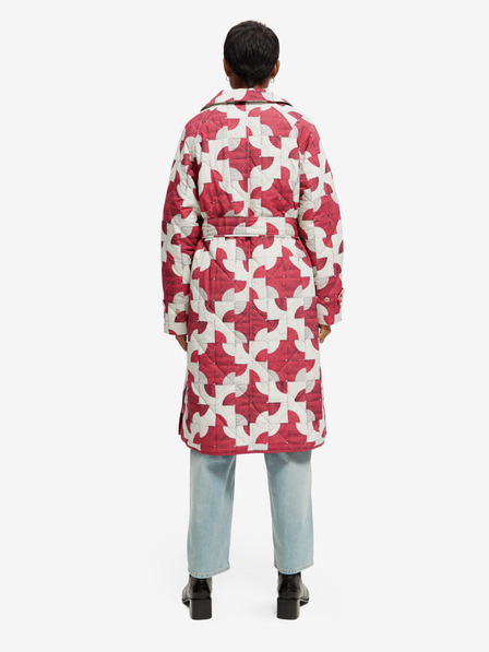 Scotch & Soda Bílo-růžový dámský vzorovaný prošívaný zimní kabát Scotch & Soda