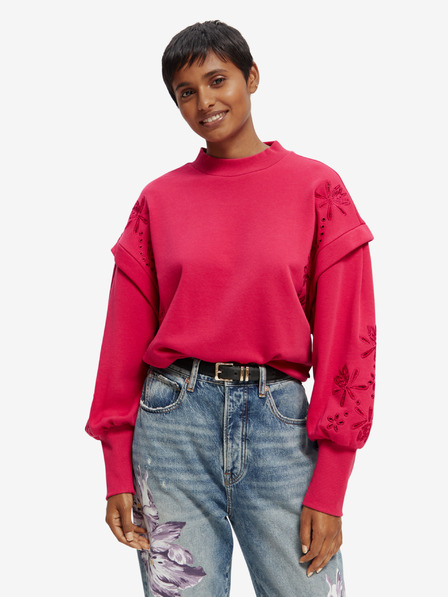 Scotch & Soda Tmavě růžová dámská oversize mikina s balonovými rukávy Scotch & Soda
