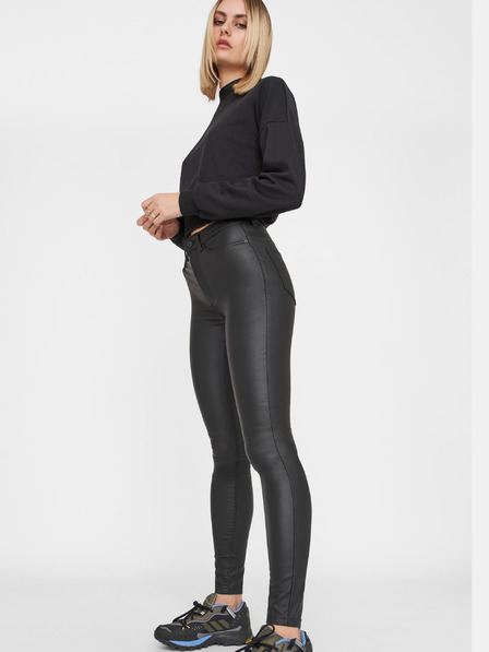 Noisy May Černé koženkové skinny fit kalhoty Noisy May Callie