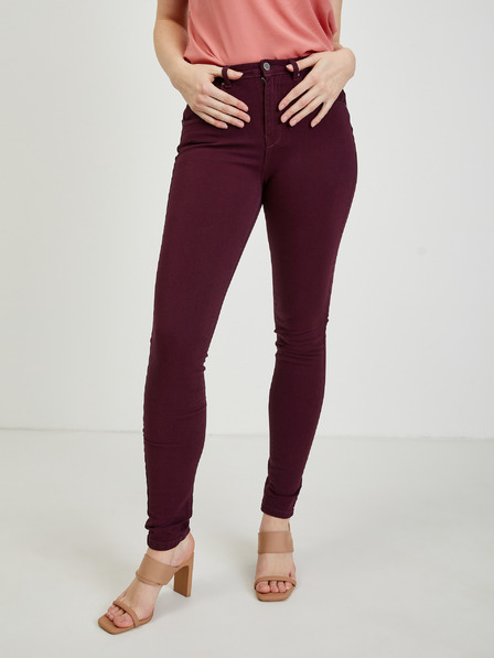 CAMAIEU Vínové dámské slim fit kalhoty CAMAIEU
