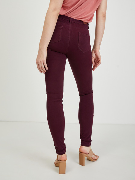 CAMAIEU Vínové dámské slim fit kalhoty CAMAIEU