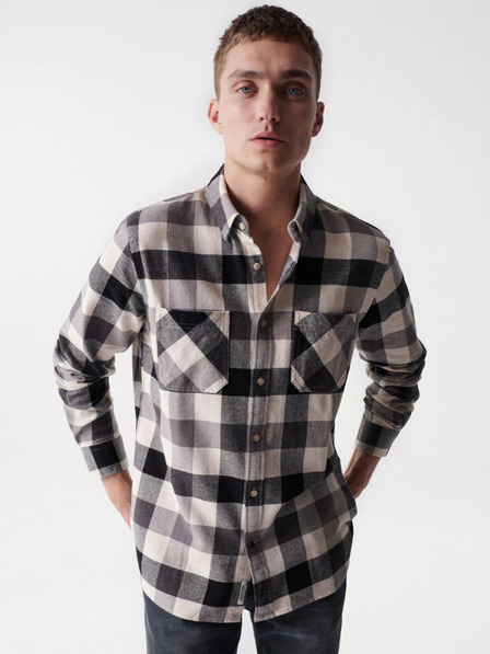 Salsa Jeans Bílo-černá pánská kostkovaná košile Salsa Jeans