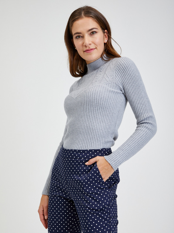 Orsay Tmavě modré dámské puntíkované zkrácené kalhoty ORSAY