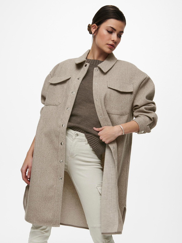 ONLY Béžový dámský lehký košilový kabát ONLY Elaine