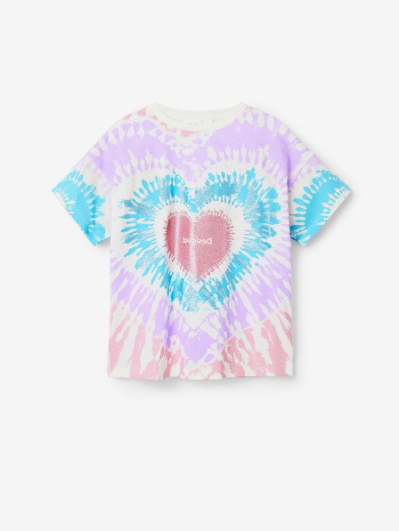 Desigual Bílo-fialové holčičí batikované tričko Desigual Hippie
