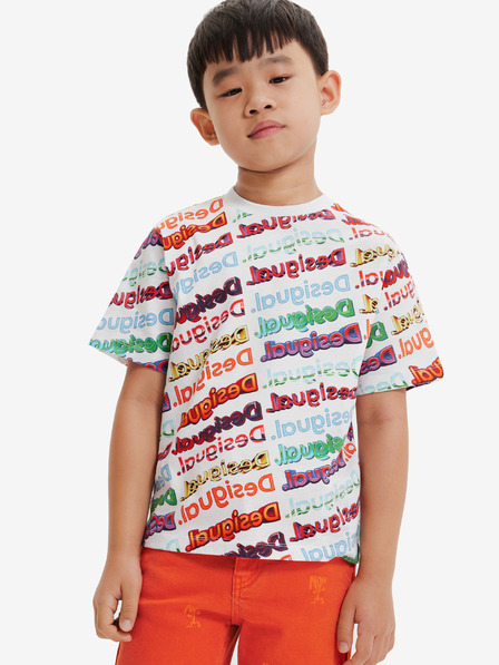 Desigual Bílé dětské vzorované tričko Desigual Logomania