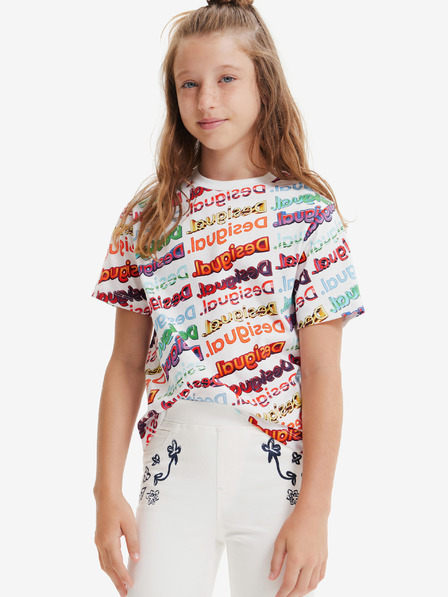 Desigual Bílé dětské vzorované tričko Desigual Logomania